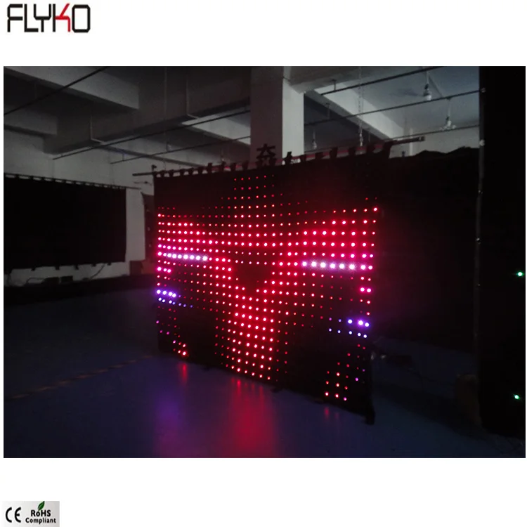 

Flyko Hot sales 2019 foldable fireproof led video cloth TV show P80mm 2x2.5m led stage curtain led backdrop in door