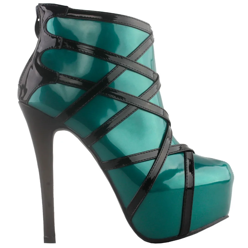 LF80858 Tonen Verhaal Punk Rood Zwart Strappy Platform Stiletto Enkel Bootie Laarzen