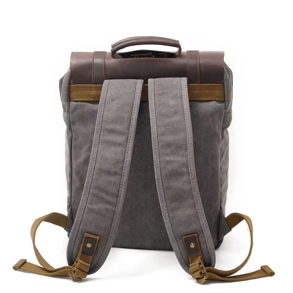 Mochila escolar de lona Vintage para hombre y mujer, bolsa de viaje militar de cuero, Mochila para ordenador portátil