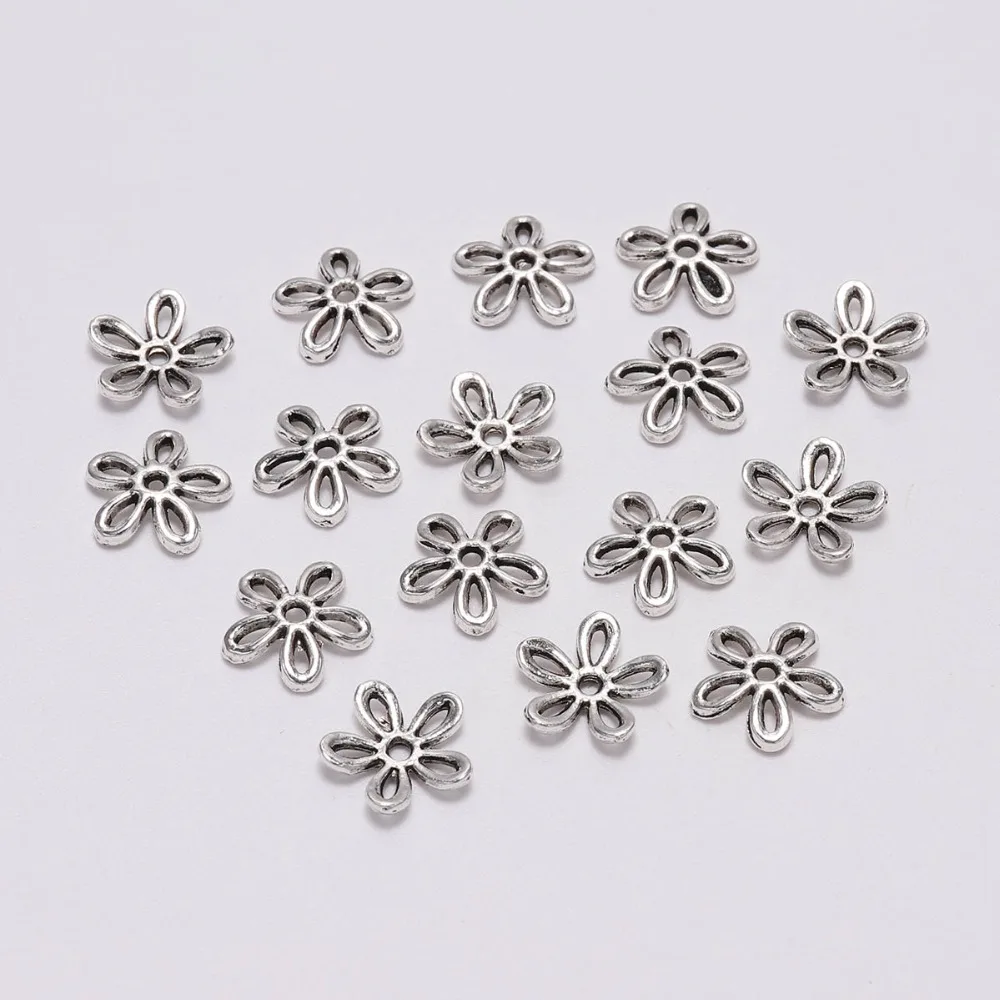 50pcs/Lot 11.5mm 5 Petals Antique Hollow Out Flower Bead End Caps Findings For DIY Women Jewelry Making End Caps Findings