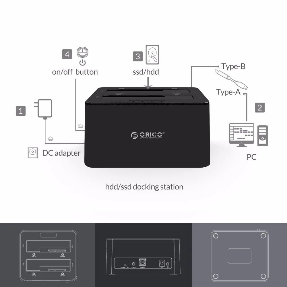 ORICO SATA to USB 3.0 Multi Hard Drive Docking Station with Offline Clone 2 Bay HDD Docking Station for 2.5/3.5 inch HDD SSD