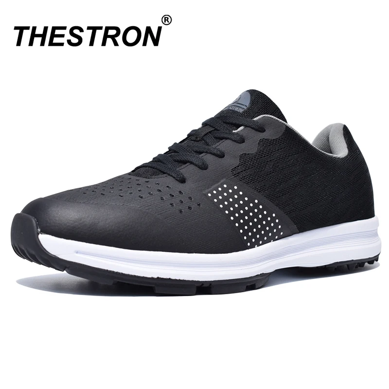 Thestron Men Golf Shoes Comfortable Breathable Men\'s Waterproof Golf Training Sneakers Black Gray Anti Slip Outdoor Sport Shoes