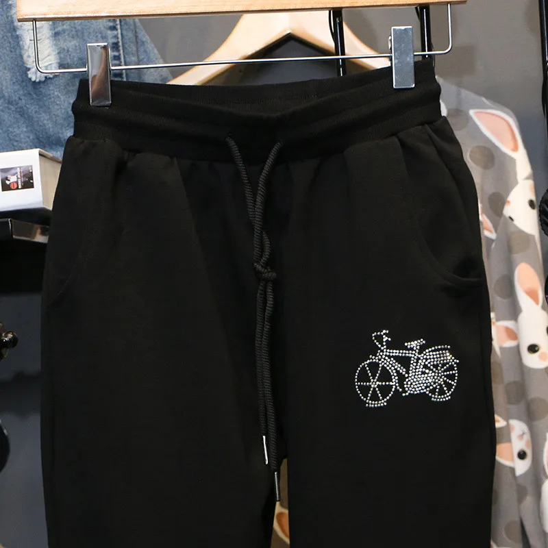 Mode nouveau 2022 printemps pantalons de survêtement femmes diamants chauds sarouel cordon taille élastique ample décontracté dames pantalon noir