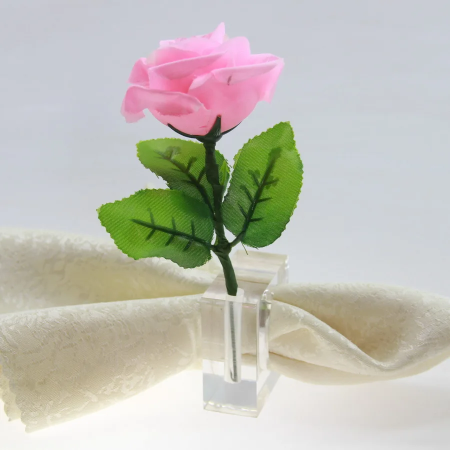 

Free Shipping Clear Square Acrylic Napkin Ring With Flower Vase, Flower Vase Napkin Holder 6 pcs