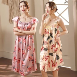 Large Size Lady Sexy Silk Nightgowns Women Casual Chemise Nightie Nightwear Lingerie Nightdress Sleepwear Dress Summer Clothes