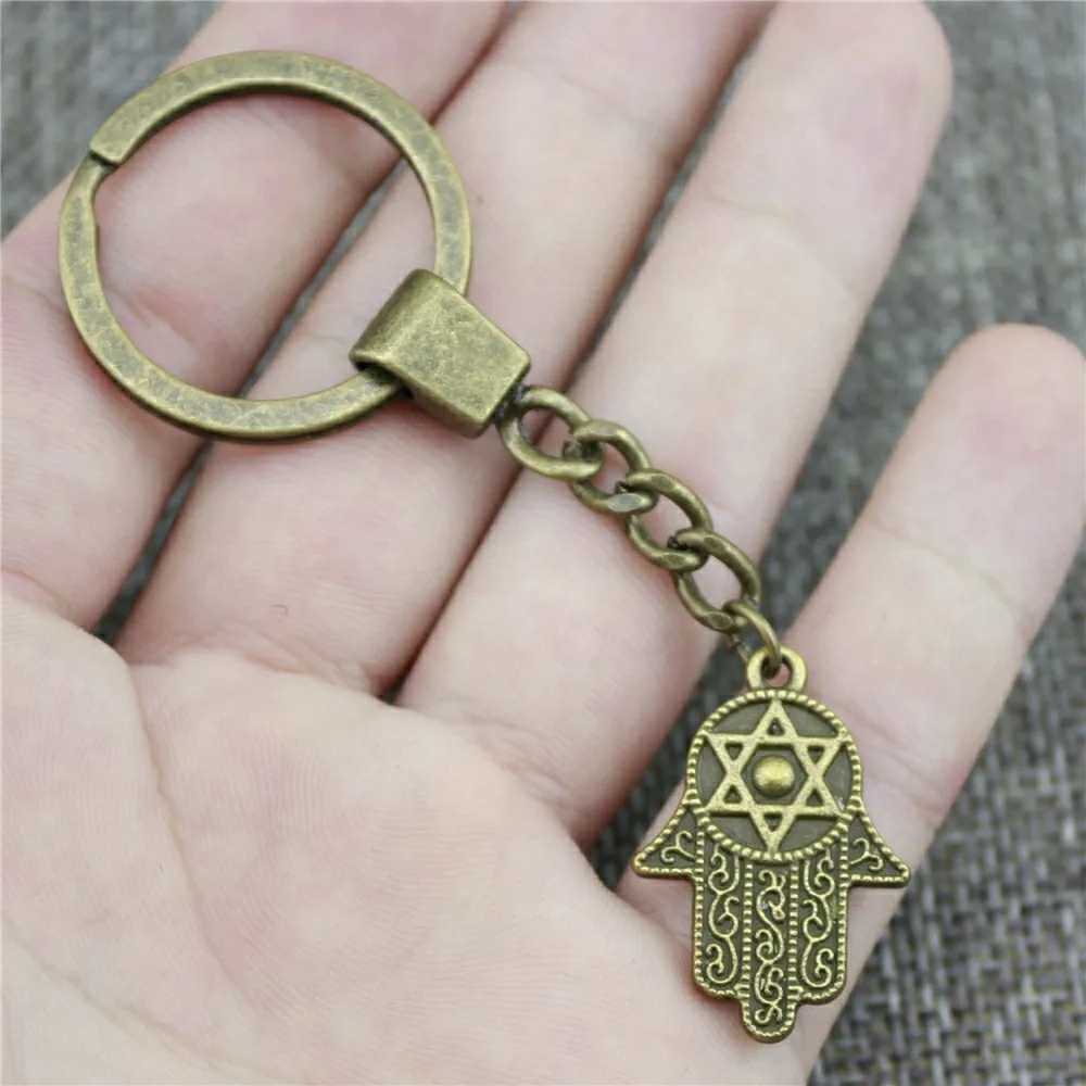 Men Jewelry Key Chain Party Gift Keychains Jewelry 28x19mm Hand With Star Of David Antique Bronze Silver Color Plated Key Rings