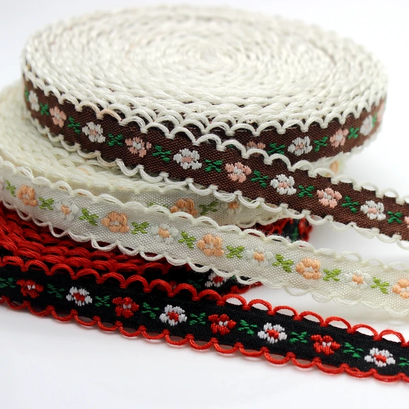 3 yards 1.2 cm Flower Embroidered Webbing Lace Trim Bags Headdress Garment Trimmings Wedding Ribbon 15 Colors DIY Crafts Cusack