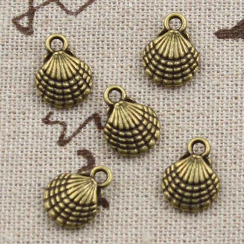 20pcs Charms Double Sided Shell 13x10mm Antique Bronze Silver Color Pendants Making DIY Handmade Tibetan Bronze Jewelry