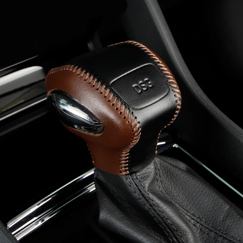 Genuine Leather Car Gear Shift Knob Collar Hand Sewing Cover for Skoda Kodiaq Styling Accessories