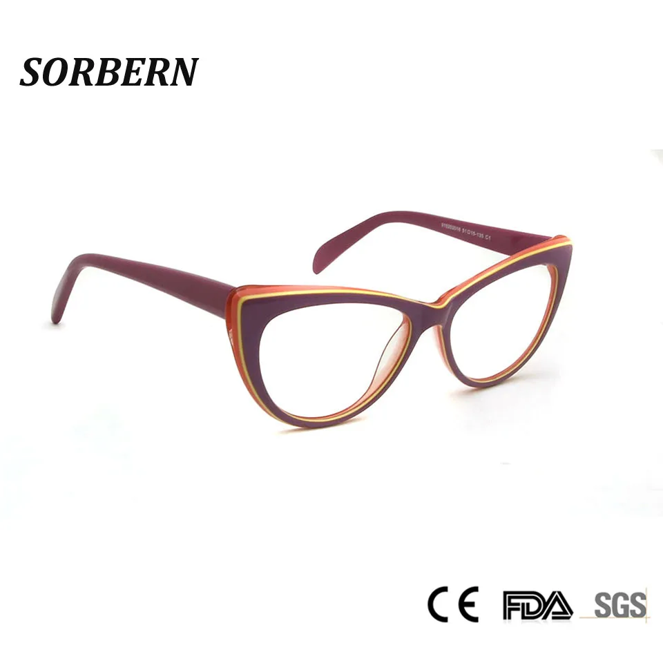 

SORBERN Ladies Cat Eye Glasses Fashion Sexy Optical Frames Women Brand Designer Acetate Eyeglasses Prescription Lens Eyewear