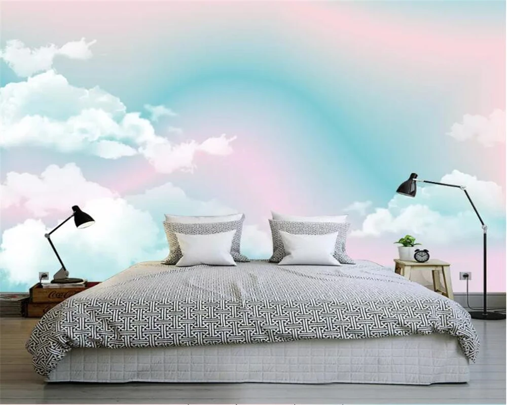 Custom size wallpaper Children's room Rainbow Painting Mural Home decoration Cartoon pink cloud decorative painting 3d wallpaper