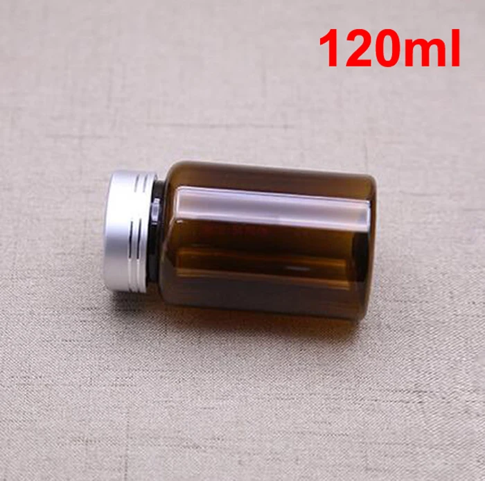 

(100PCS/Lot) NEW 120CC/120ML Translucent Brown PET Bottle With Aluminum Cap & Pressure Sensitive Seals, Plastic Capsule Bottles