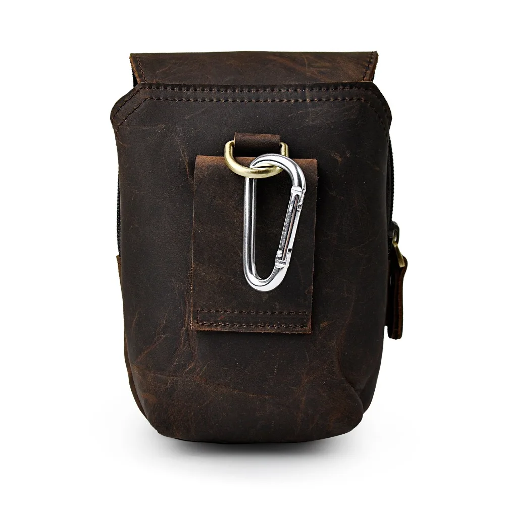 Design Mens Original Quality Leather Small Travel Phone Pouch Hook Belt Fanny Waist Pack Bag High Fashion Male Case 6185-dc