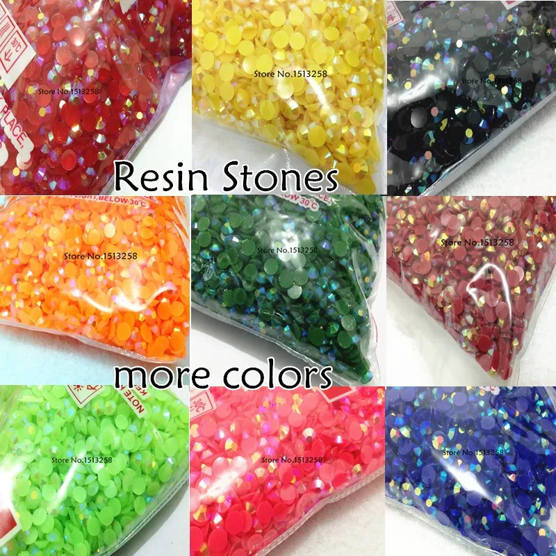 More Jelly AB Color Resin Non HotFix Rhinestone 14cutting Resin Flatback Machine Cut Nail Art Gems Stone