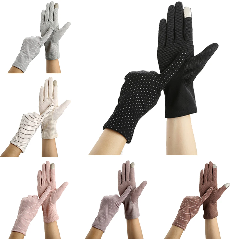 KLV Women Fashion Summer Drive Sun Protection Wrist Gloves&Mittens Dot Elastic Gloves Female Elegant Breathable Sunscreen Gloves