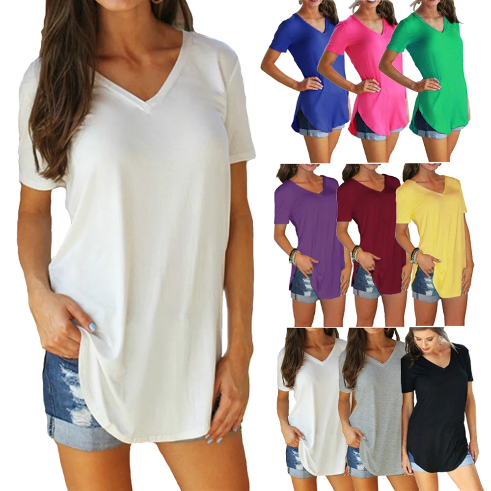 2019 Summer tshirt Women T-shirts Large Sizes T shirt V Neck Short Sleeve Casual Tee Tops female Tunic Plus Size 5XL Drop Ship