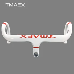 TMAEX Full Fiber White Paint Carbon Handlerbar Carbom Stem Integrated Road Bicycle Accessories Strengthen Ultra light