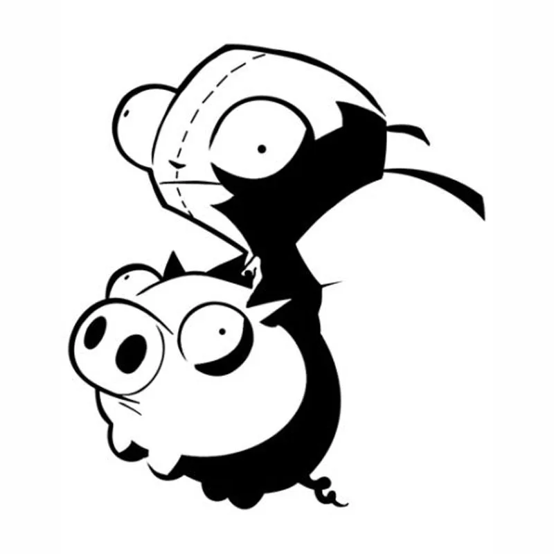 13.3X15CM INVADER ZIM GIR RIDING PIG Vinyl Car Sticker Decal Fun Car-styling S6-2170