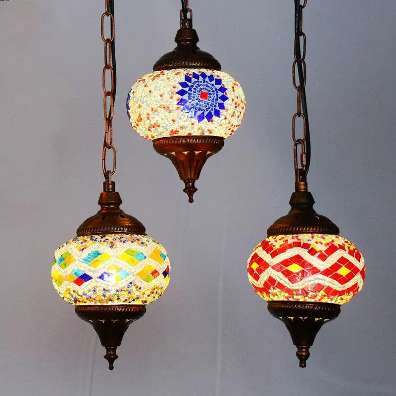 Bohemia Colorful Glass Corridor Pendant Light Country Rustic Mosaic Balcony Hallway Hanging Lamp Turkey Pendant Lighting Fixture