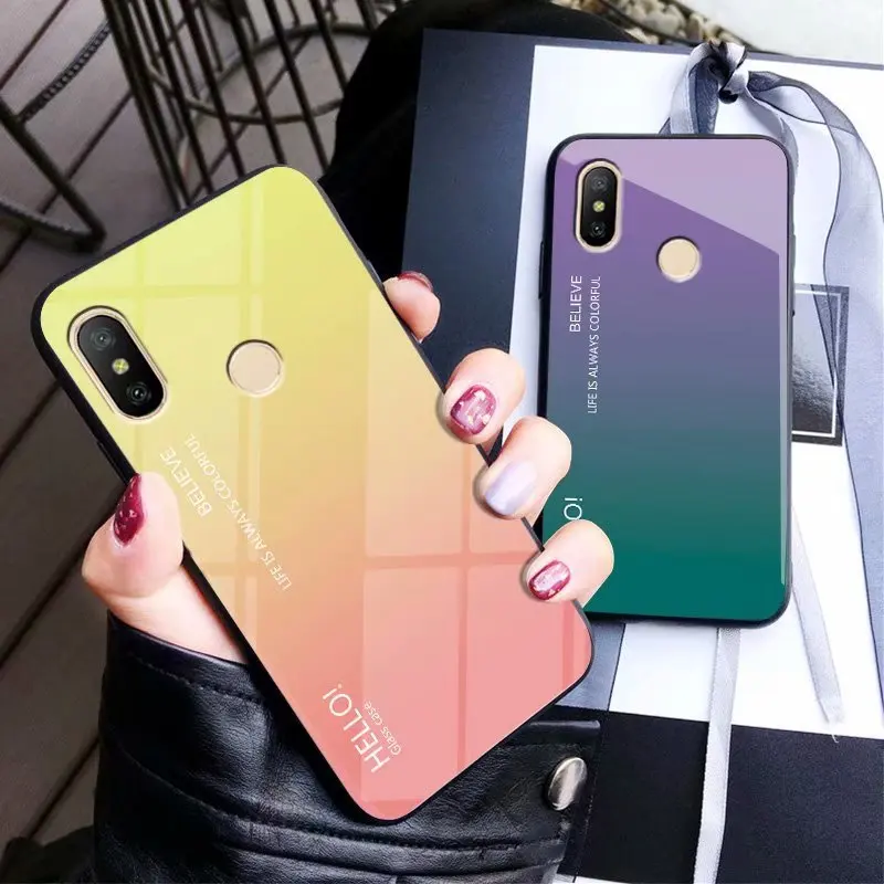 For Xiaomi Mi Max 3 Case Luxury Hard Tempered Glass Fashion Gradient Protective Back Cover case For xiaomi mi max3 phone shell