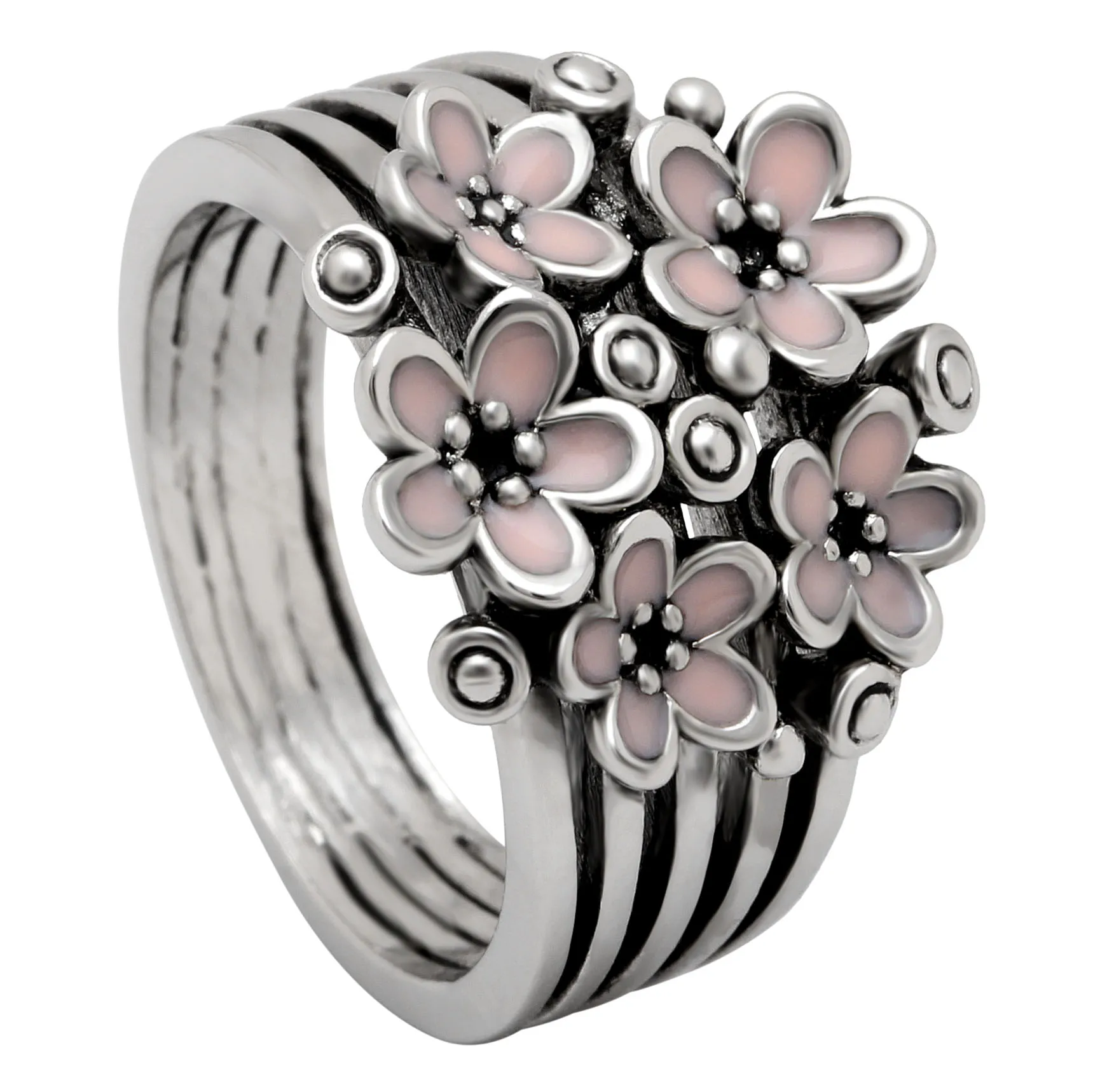 

Fashion Silver color Rings pink Flower Design Ring with AAA Austrian Cubic Zirconia birthday stones for Women
