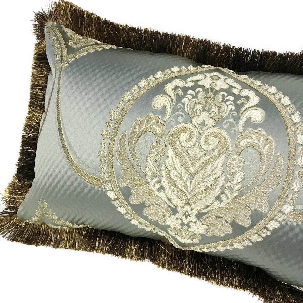 Luxurious American Locational Damask Gray Blue Sofa Chair Cushion Cover Woven Decorative Lumbar Pillow Case 45 x 45cm & 30x50cm