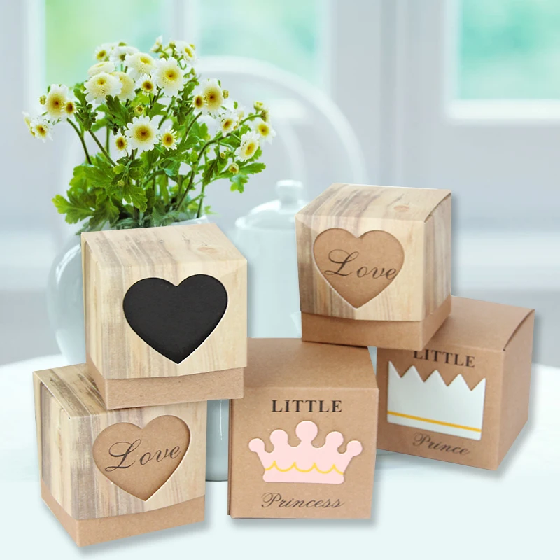 

Wedding Gift Boxes Anniversary Birthday Baby Shower Box Kraft Paper Candy Box Girl Boy Kids Birthday Party Favors Box 100PCS