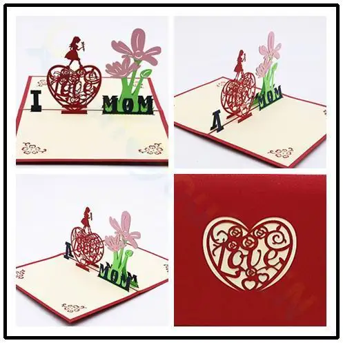 Carnation flower festival pop up card I Love Mom Thanksgiving Card Postcard 3D Mother's Day paper Greeting Card Wish Card