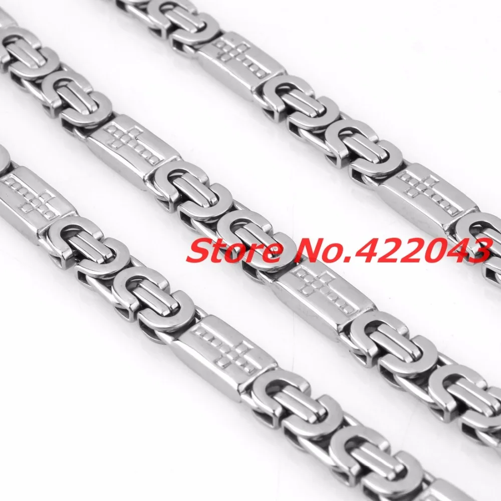 New Fashion 8mm Mens Chain Boys Necklace Silver color Tone Flat Byzantine Link Stainless Steel 55cm Necklace & 23cm Bracelet