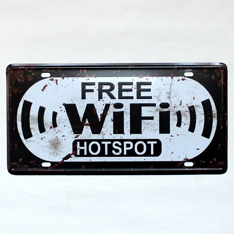 Free WIFI Funny Vintage License Plates Antique Pub Decoration Retro Iron Painting Metal Tin Signs Metal Craft Decor 30*15 CM