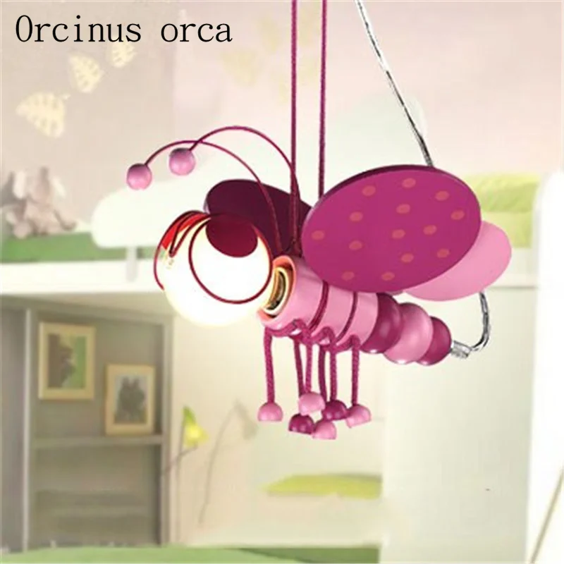 Creative cartoon honeybee chandelier children's room Princess Room Boy Girl Bedroom personality pink insect ceiling light