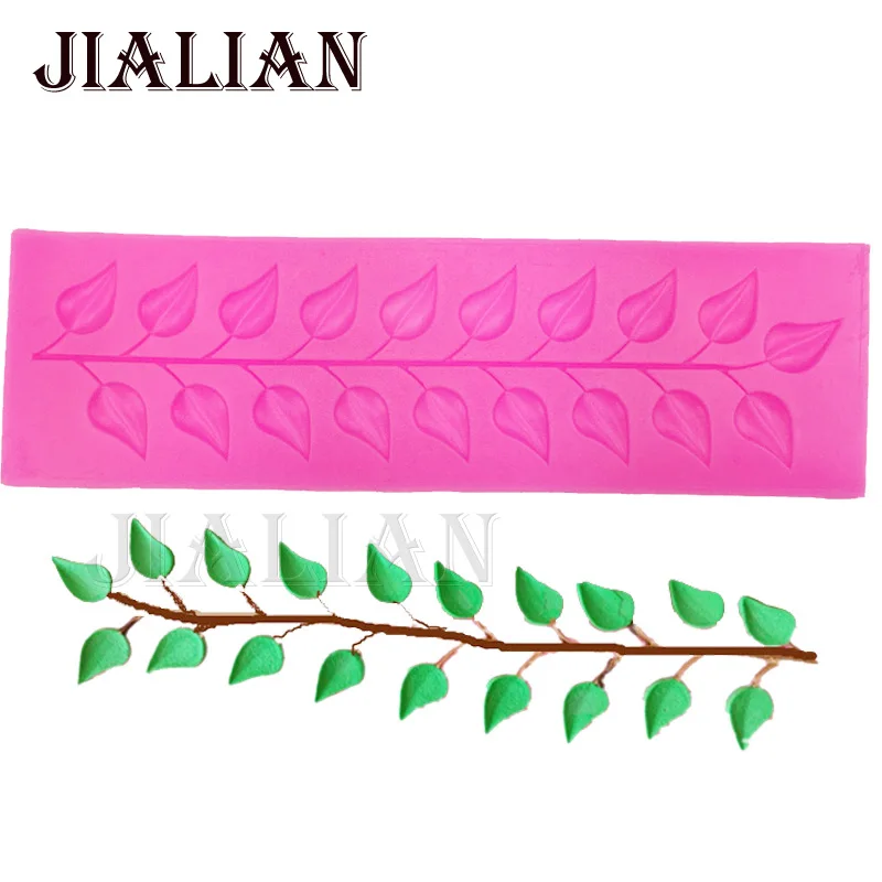 Long strip lace tree leaf chocolate wedding cake decorating tools DIY leaves fondant silicone mold vine cookies molds T0286