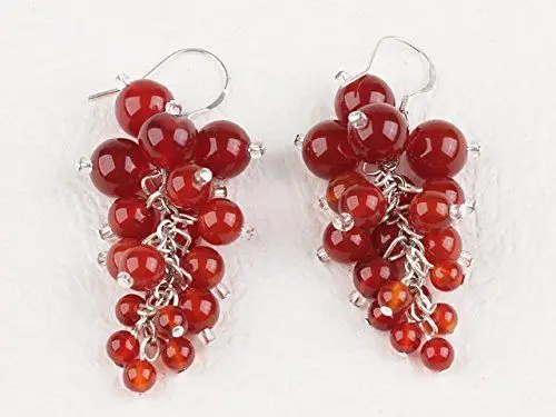 LJHMY Stunning Red Carnelian Stone Faceted Cluster  Dangle Drop Earrings Jewelry Bohemian  Big Earrings Women