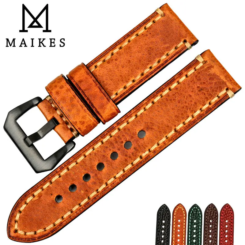 MAIKES Good quality Italian leather watch strap 20mm 22mm 24mm 26mm watchbands watch band for samsung gear s3 watch bracelet