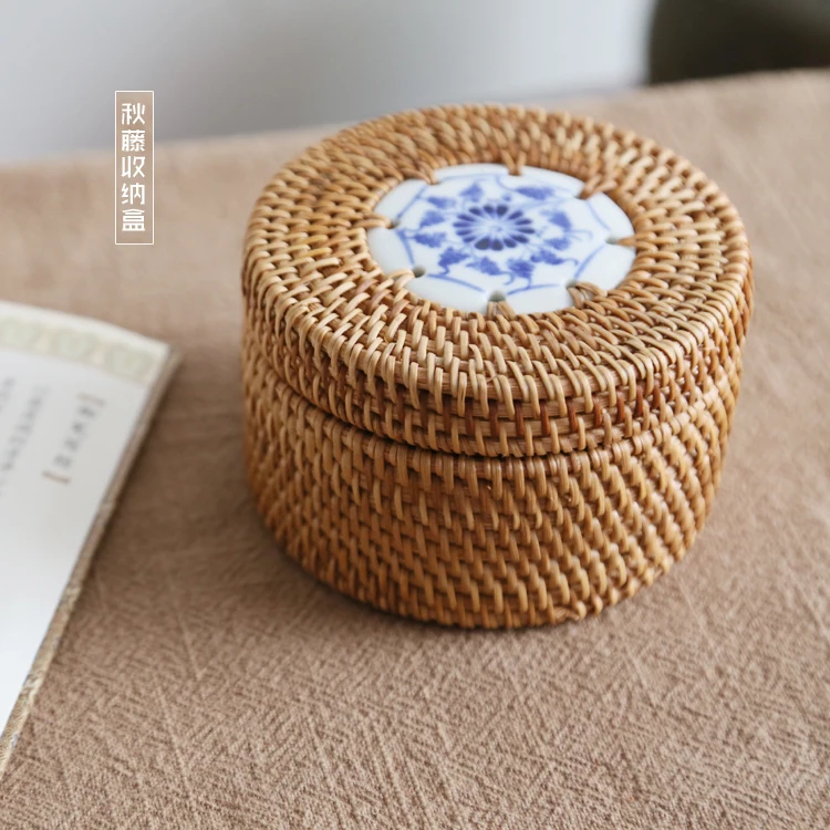 Desktop storage box handmade rattan cane Vietnam autumn portable storage box jewelry box tea ceremony with zero tea box