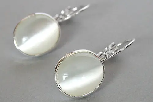 new white opal 925 Solid Sterling Silver Leverback Earrings 1 1/10