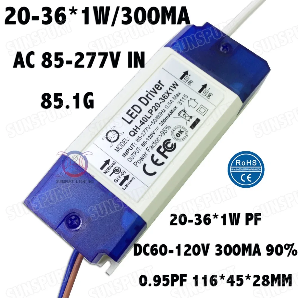 

3 Pieces Isolation36W AC85-277V LED Driver 20-36x1W 300mA DC60-120V LEDPowerSupply Constant Current Ceiling Lamp Free Shipping