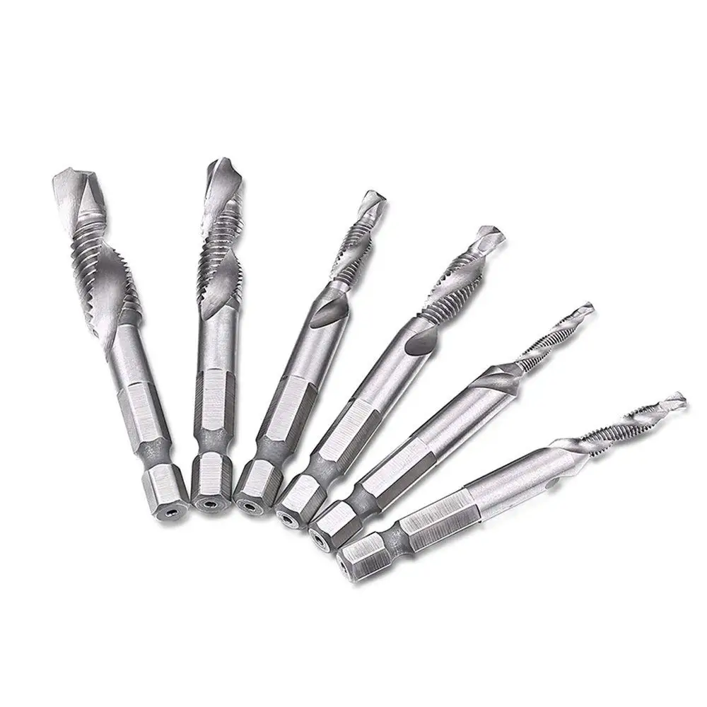 6 pezzi M3-M10 vite punte da trapano rubinetti HSS lavorazione del legno combinazione metrica Bit acciaio ad alta velocità luminoso 1/4 "IN cambio rapido esagonale