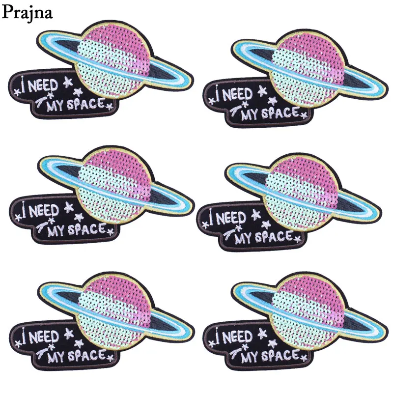 Prajna Alien Sequined Patches I Need My Space Letters Patch Hippie Iron On Stickers On Clothing Repair 10PCS Wholesale DIY Jeans