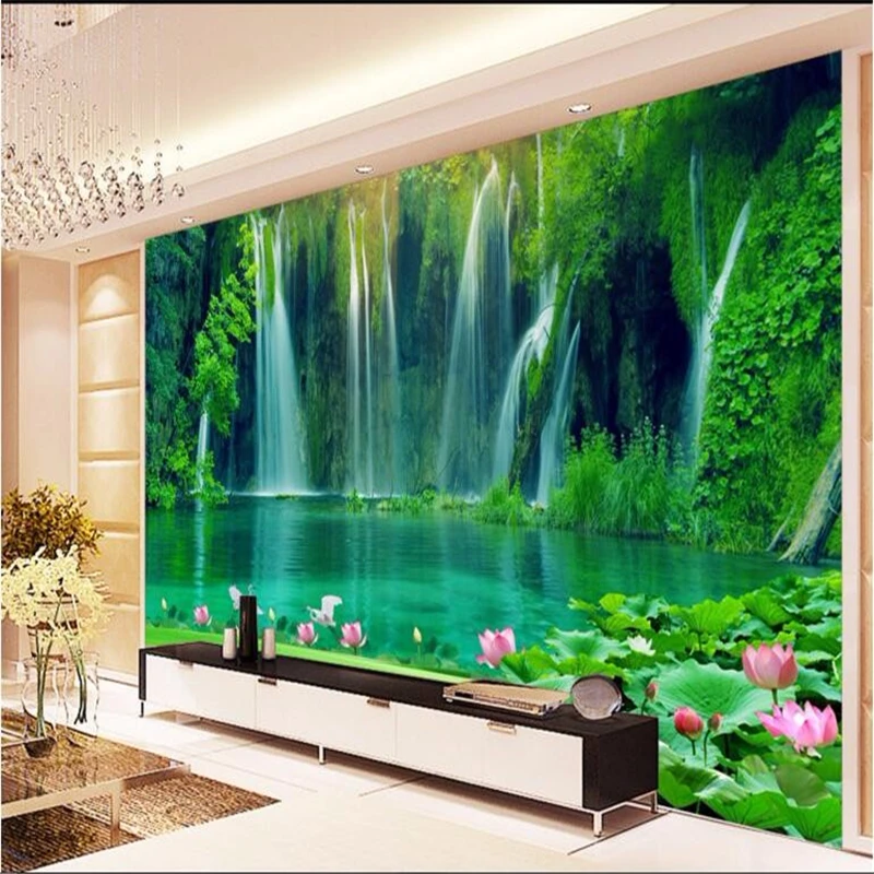 

beibehang Custom wallpapers water to generate wealth rolling waterfall landscape painting TV backdrop non - woven papel de pared