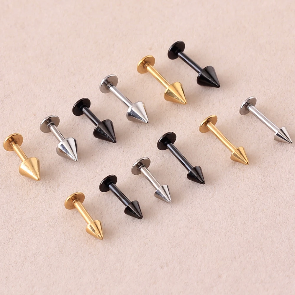 Alisouy 1pc Black Gold Color 316L Stainless Steel Spike Cone Labret Lip Rings nails Body Piercing Jewelry