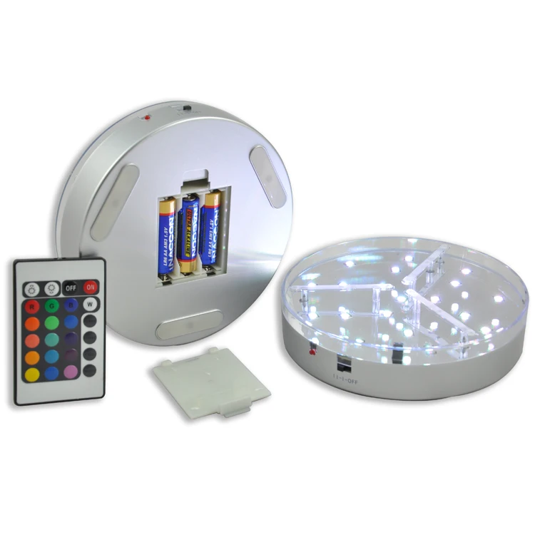 20 * multicolorido led base de luz para decoração de festa de casamento 6 polegada vaso luz base vidro hookah aa bateria operado com adaptador