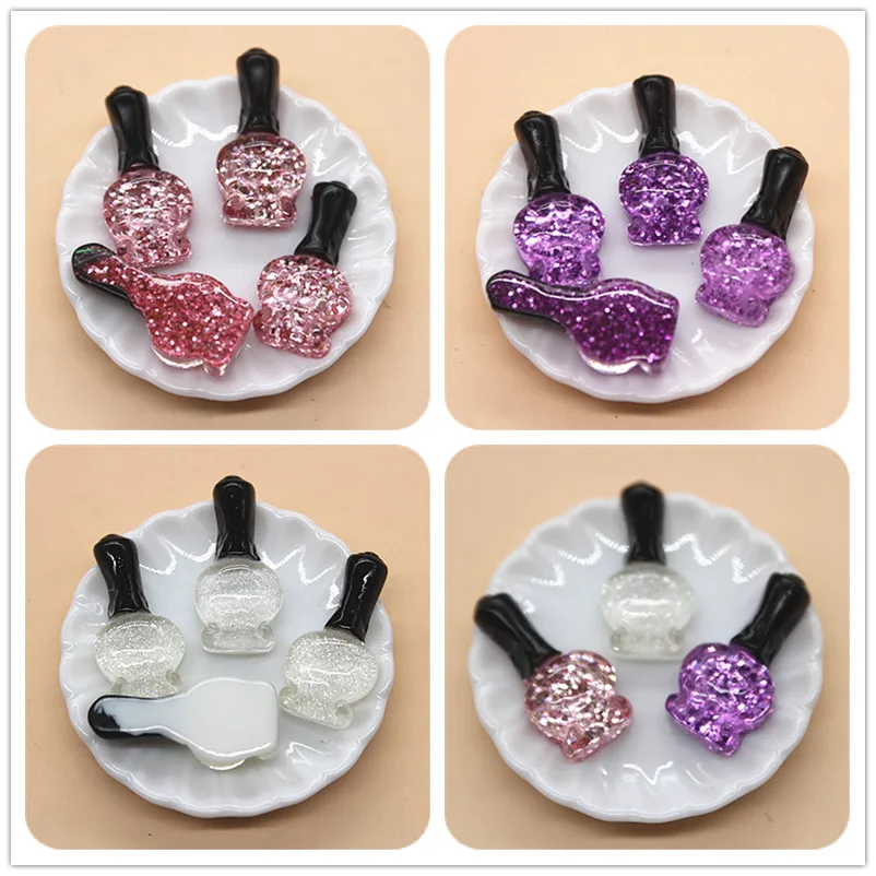 20pcs 11*23mm Resin Glitter Nail Polish Bottle Flatback Cabochon Miniature Art DIY Craft Scrapbooking