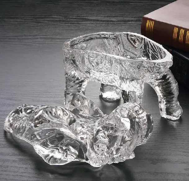 Crystal Glass Elephant Statue Jar Decorative Glassware Container Craft Ornament Accessories Furnishing for Sugar, Fruits and Tea