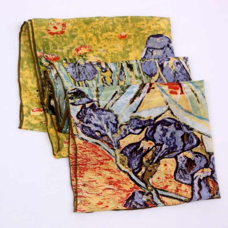 DANKEYISI 2019 Van Gogh Oil Painting Silk Scarf Women & Men Scarf 100% Real Silk Scarves Female Luxury Brand Designer Scarves