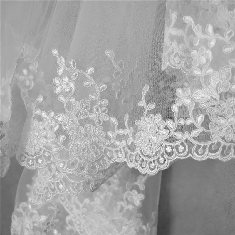 Lace 2 Layer Bridal Veil Elbow Length Wedding Veil with Comb in White ,Ivory