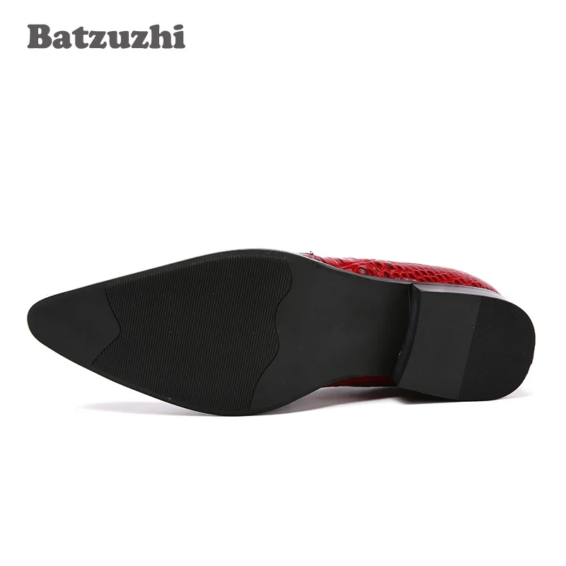 Batzuzhi Italian Style Fashion Men's Leather Shoes Wine Red Crocodile Skin Pattern Leather Dress Shoes Men Pointed Toe, EU38-46