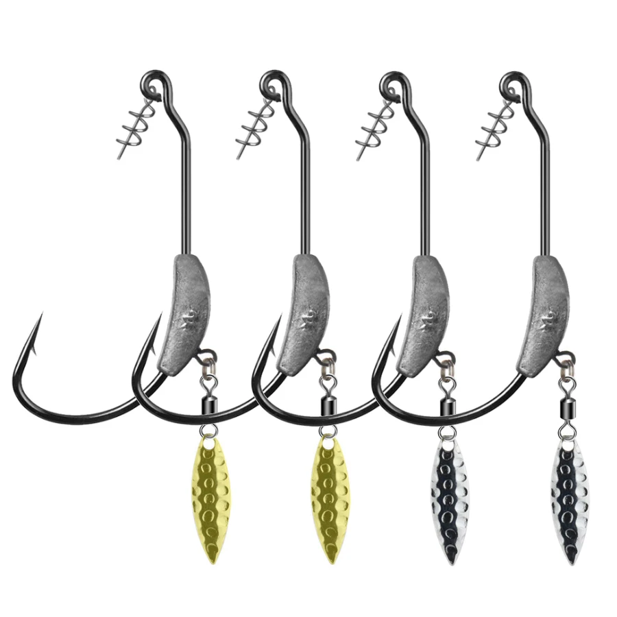 2 pezzi ami da pesca Offset gancio a manovella ponderato con paillettes cucchiaio amo da pesca ami da pesca misura per Texas Rigs attrezzatura da