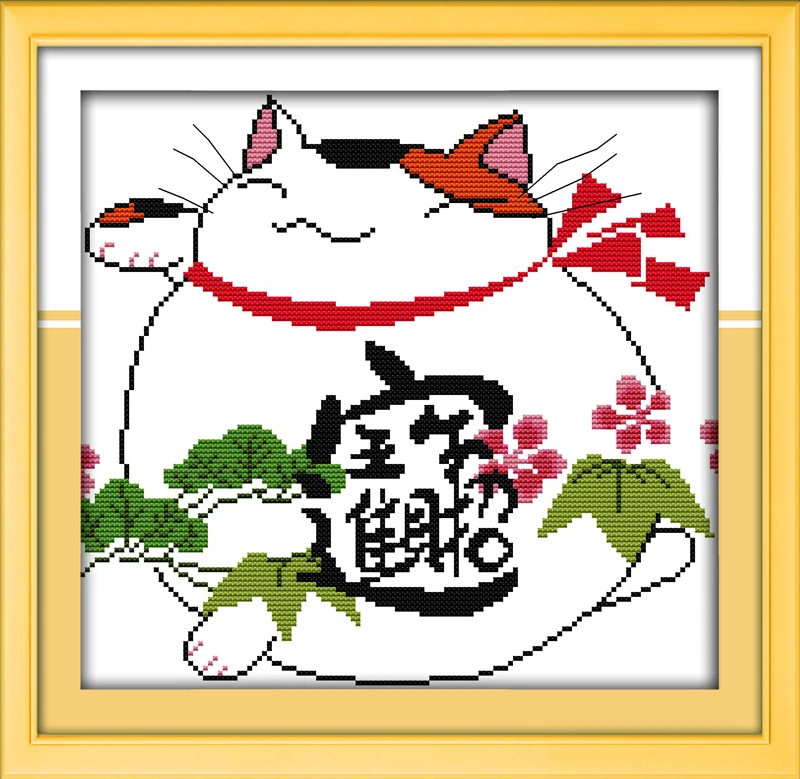 The fortune cat (2) cross stitch kit cartoon 14ct 11ct count print canvas stitching embroidery DIY handmade needlework