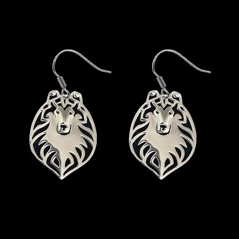 Fashion Alloy Rough Collie Dog Earrings Jewelry Metal Animal Earrings For Women